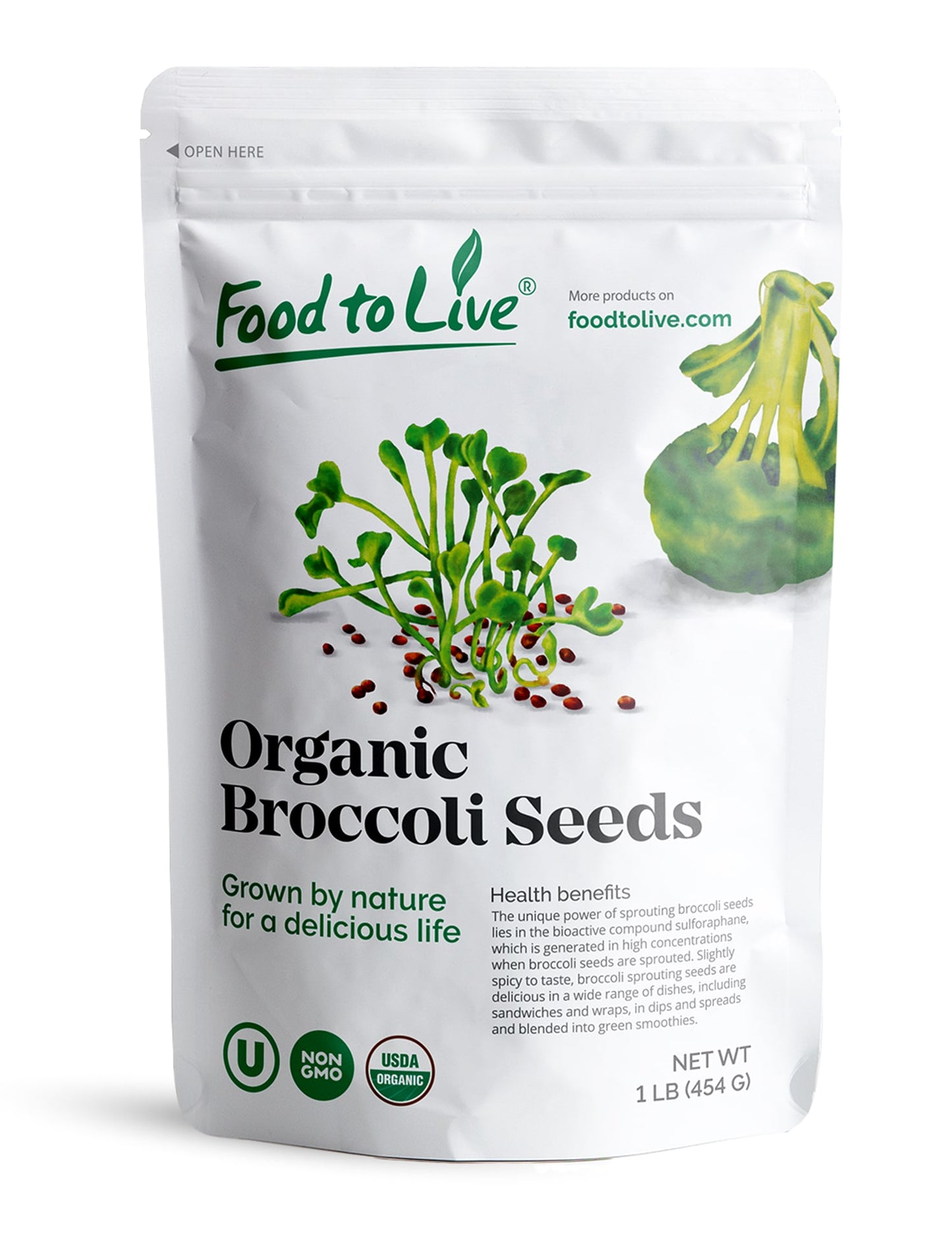 Organic Broccoli Seeds for Sprouting - Non GMO, Vegan, Kosher, Sirtfood, Good Source of Sulforaphane, Grow Your Own Sprouts and Microgreens at Home in Jars or Seeds Sprouters, High Germination Rate