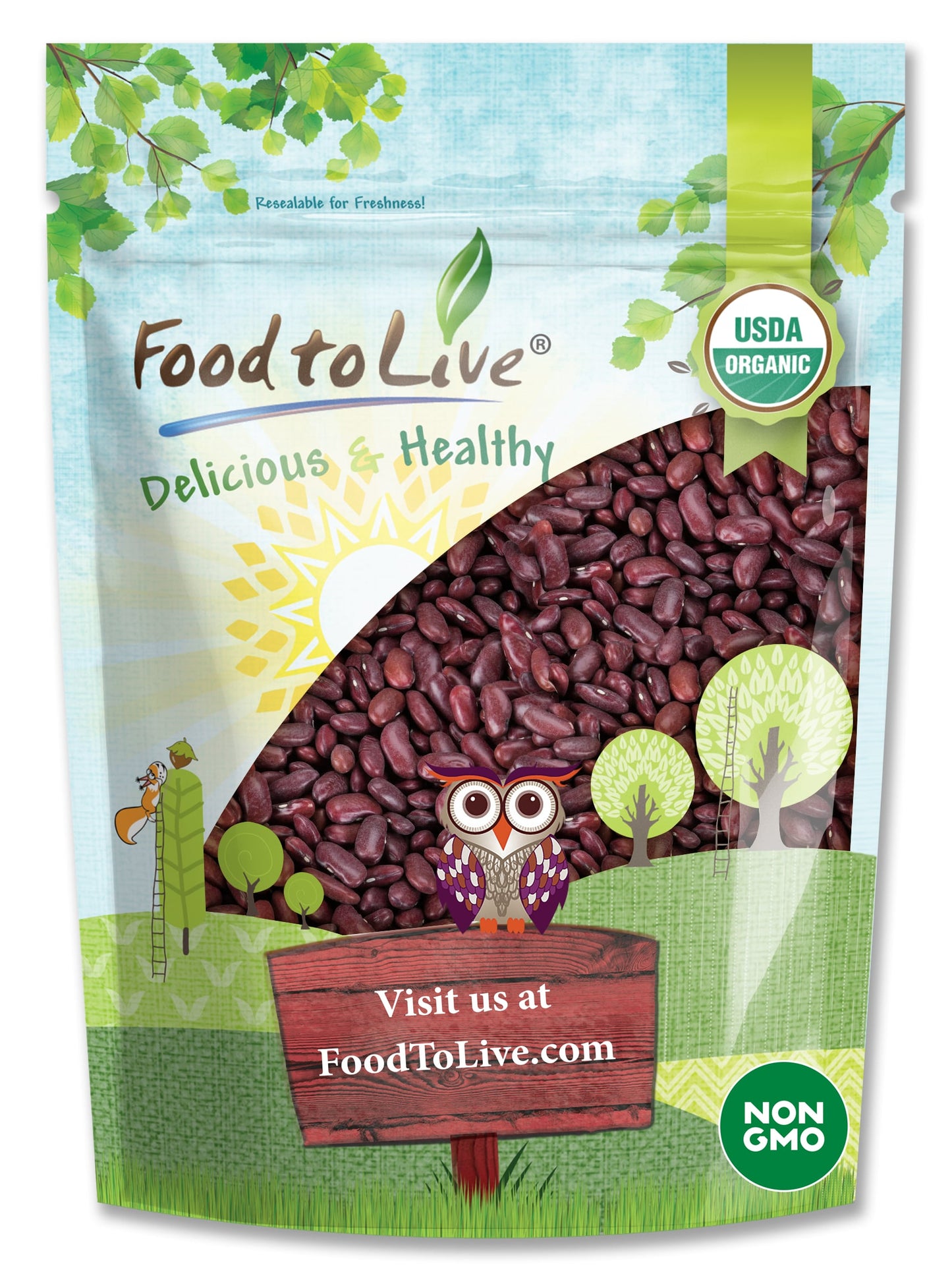 Organic Dark Red Kidney Beans - Non-GMO, Kosher, Raw, Sproutable, Vegan - by Food to Live