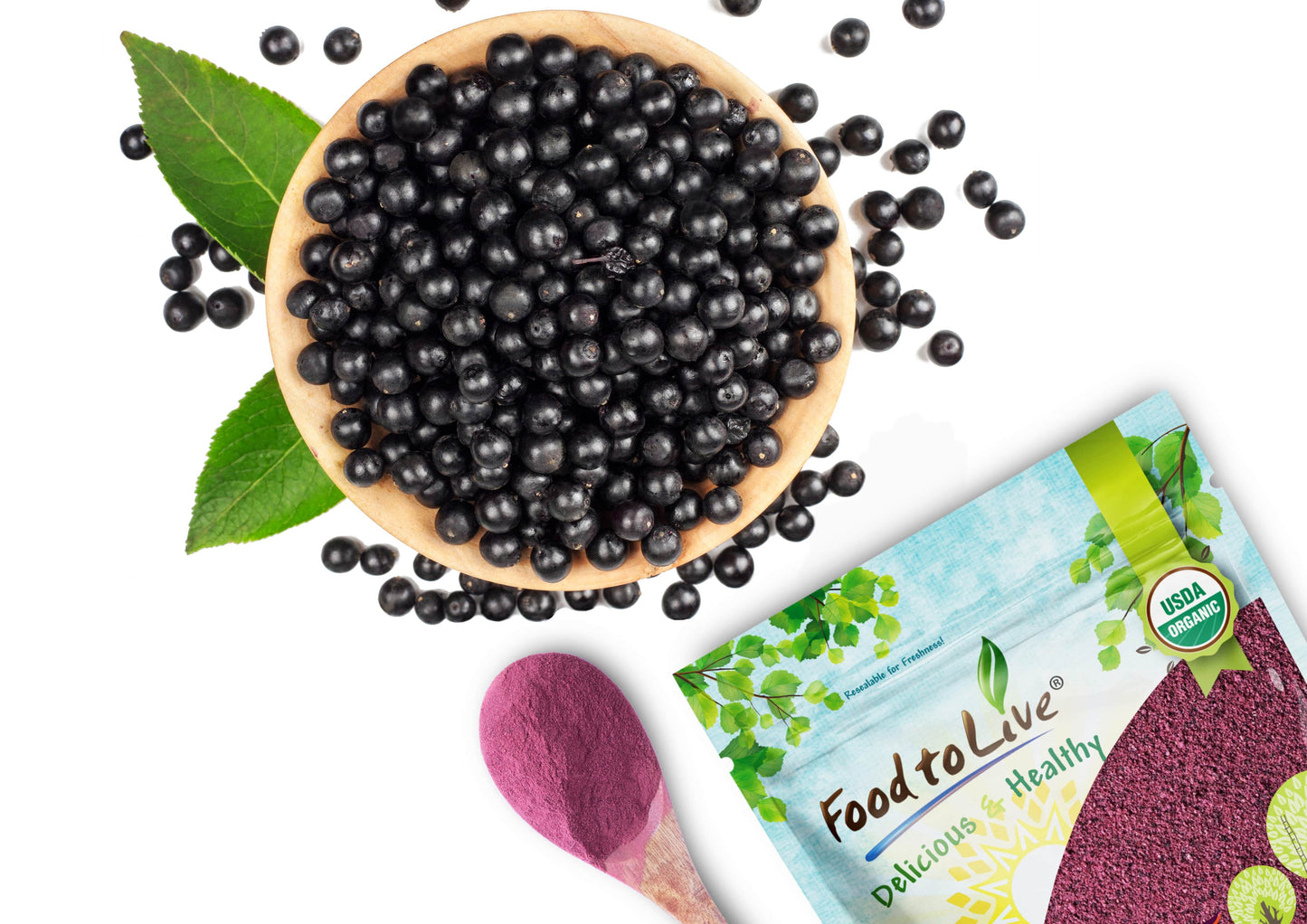 Organic Black Elderberry Powder - Non GMO, Made from Raw Dried Berries, Unsulfured, Vegan, Bulk, Great for Baking, Juices, Smoothies, Yogurts, and Instant Breakfast Drinks, No Sulphites