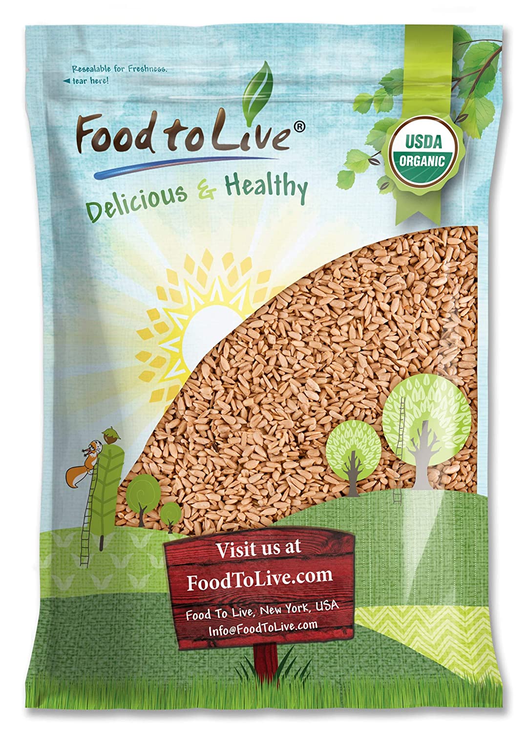 Organic Dry Roasted Sunflower Seeds with Himalayan Salt - Non-GMO Kernels, Vegan, Kosher, Bulk, Hulled,Great for Snacking, and Cooking - by Food to Live
