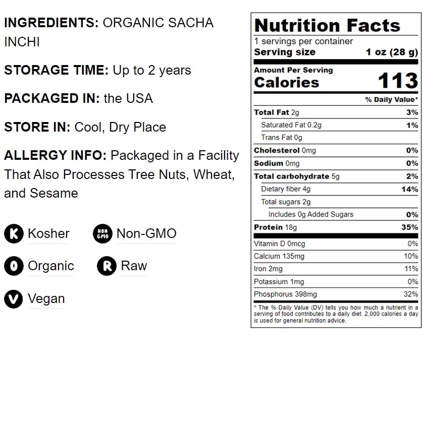 Organic Sacha Inchi Powder - Non-GMO, Kosher Inca Nut Powder, Raw Vegan Protein Powder, Rich in Omega-3, Bulk - by Food to Live