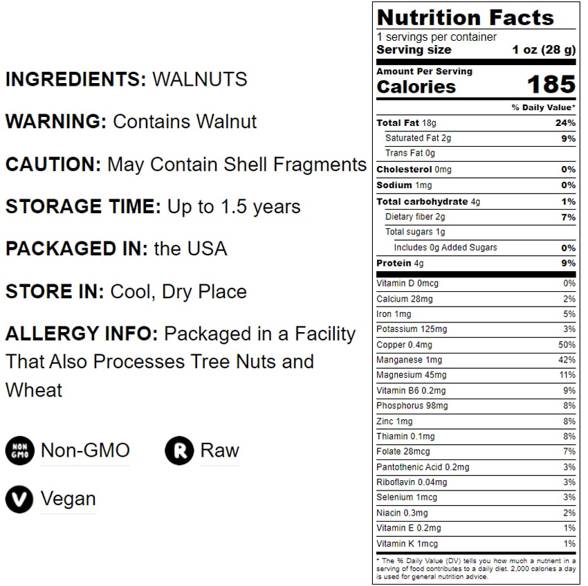 California Walnut Pieces – Non-GMO Verified, Chopped Nuts, Shelled, Raw, Unsalted, Vegan, Bulk. Keto Snack. Good Source of Protein, Iron. Great for Salads, Desserts, Ice Cream, Made in USA