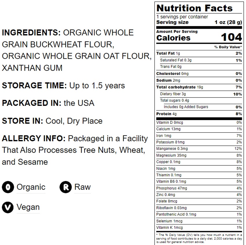 Organic Whole Grain Buckwheat Flour Blend – A Custom Mix of Organic Buckwheat Flour and Organic Oat Flour, Non-GMO, Fine Meal, Vegan, Bulk. All Purpose Flour. Great for Baking
