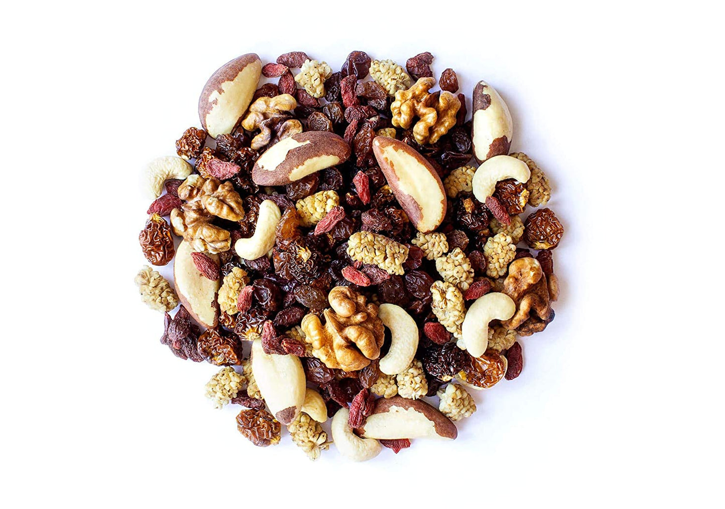 Organic Raw Super Nuts and Berries Trail Mix — Cashews,Walnuts,Brazil Nuts,Raisins,Mulberries,Golden Berries,Goji Berries - by Food to Live