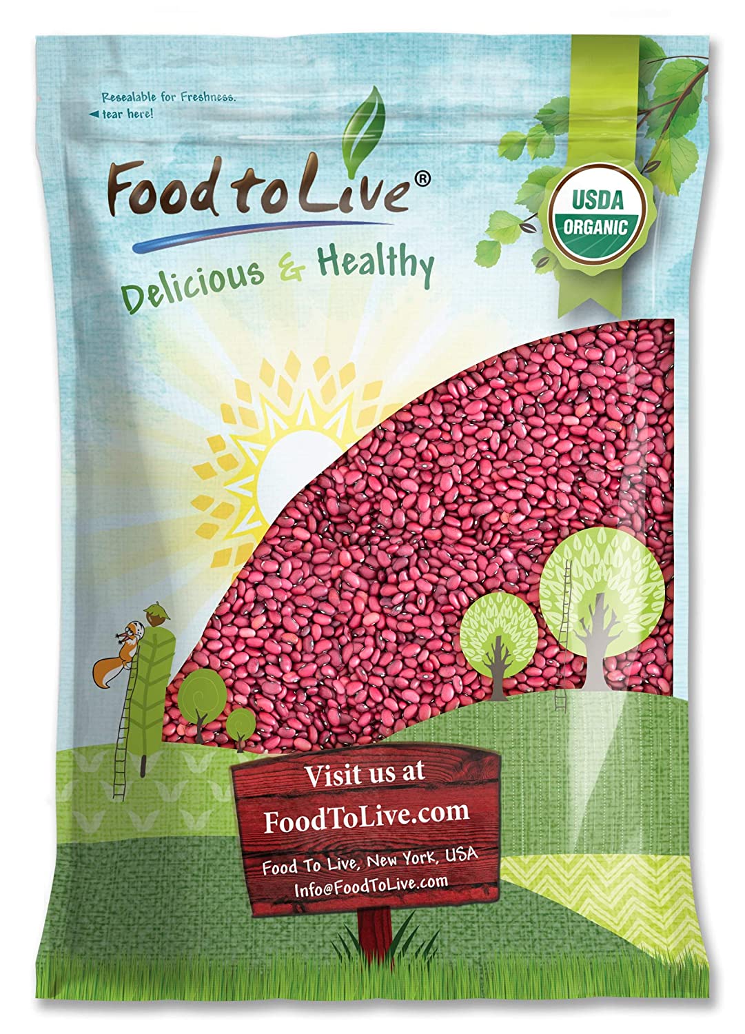 Organic Small Red Chili Beans - Non-GMO, Kosher, Vegan, Dry, Raw, Sproutable, Non-Irradiated, Vegan, Bulk - by Food to Live