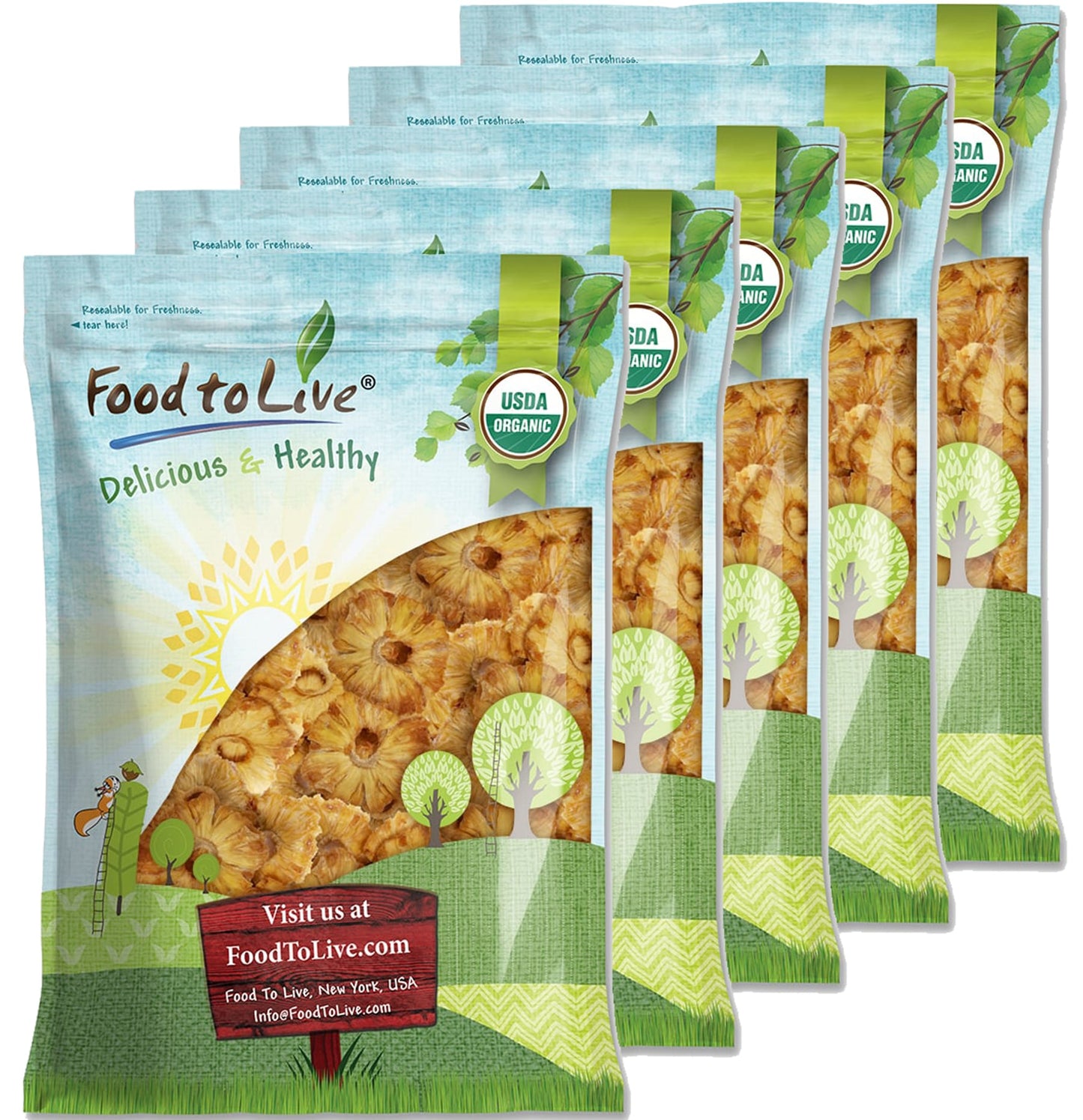 Organic Dried Pineapple Rings - Non-GMO, Flavorful Chewy Fruit Snack, Vegan, Unsulfured, No Sugar Added, Bulk, Great Addition to Desserts, Cakes, and Pies, No Sulphites, Unsweetened - by Food to Live
