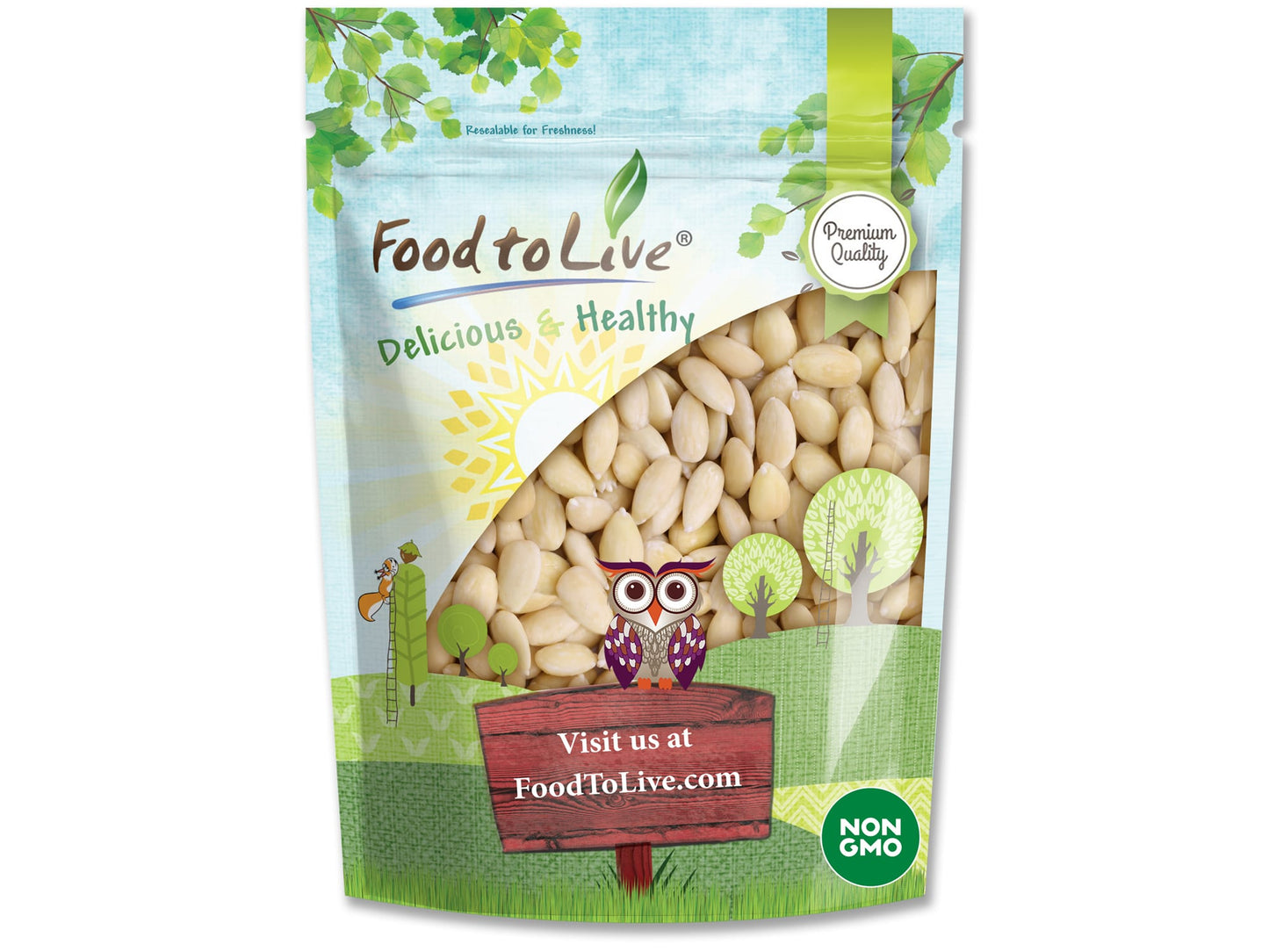 Blanched Almonds — Whole, Non-GMO Verified, Kosher, Raw, Vegan - by Food to Live