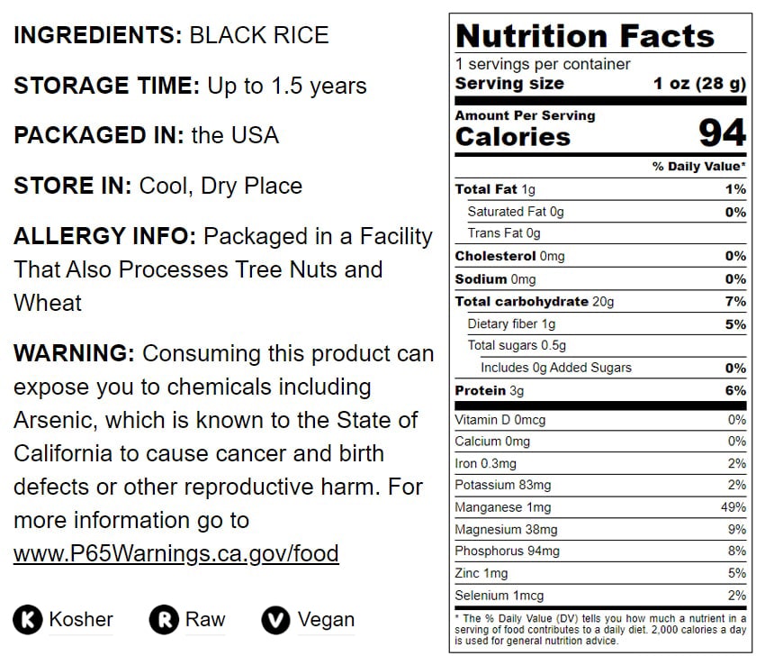 Black Rice — Whole Grain Rice, Medium-Grain Rice, Kosher, Vegan, Bulk. Nutty, and Sweet Flavor. Rich in Antioxidants and Dietary Fiber. Great for Stir-Fries, Salads, and Pudding