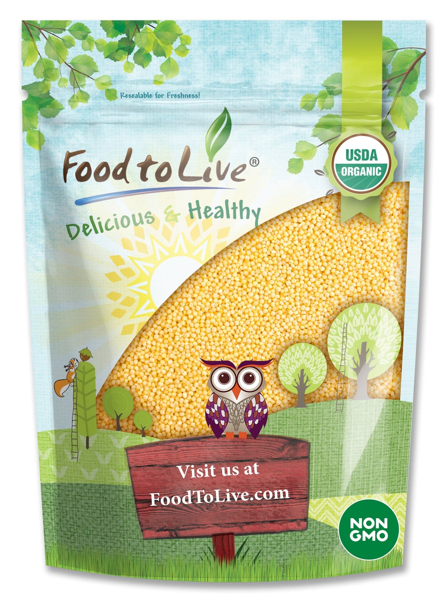 Organic Hulled Millet — Whole Grain Seeds, Non-GMO, Kosher, Raw, Bulk, Product of the USA - by Food to Live