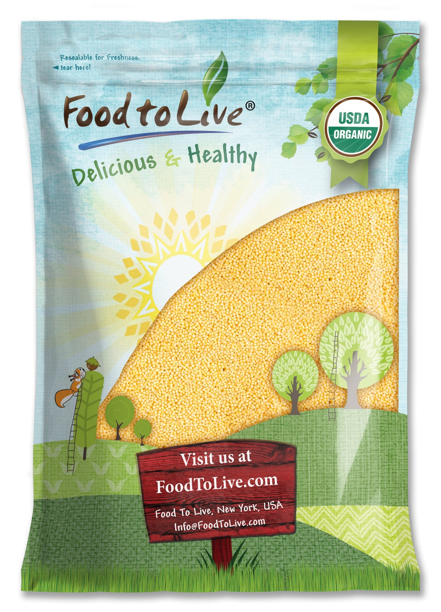 Organic Hulled Millet — Whole Grain Seeds, Non-GMO, Kosher, Raw, Bulk, Product of the USA - by Food to Live