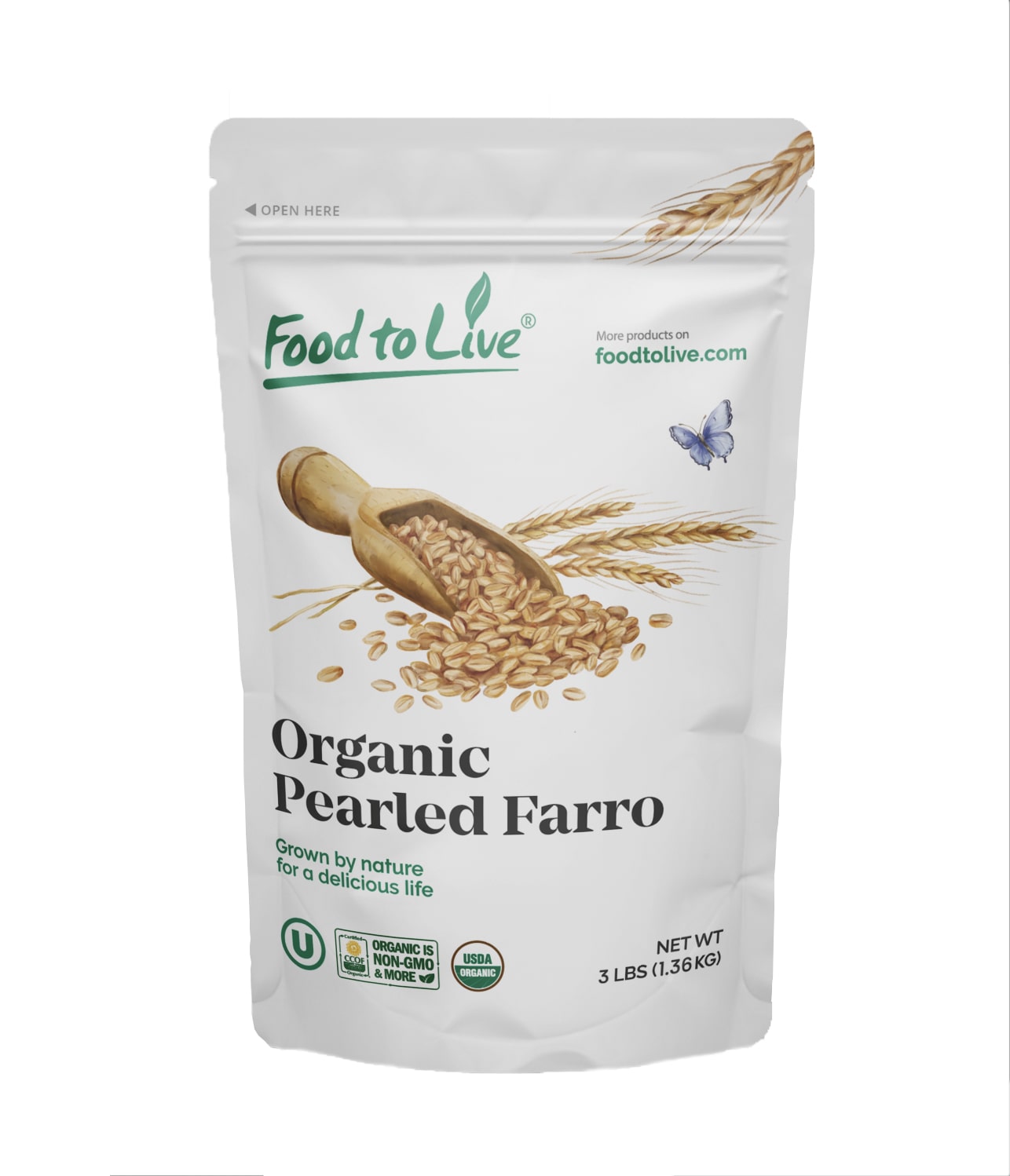 Organic Italian Pearled Farro - Non-GMO, Kosher, Vegan, Grain in Bulk, Good Source of Fiber - by Food to Live