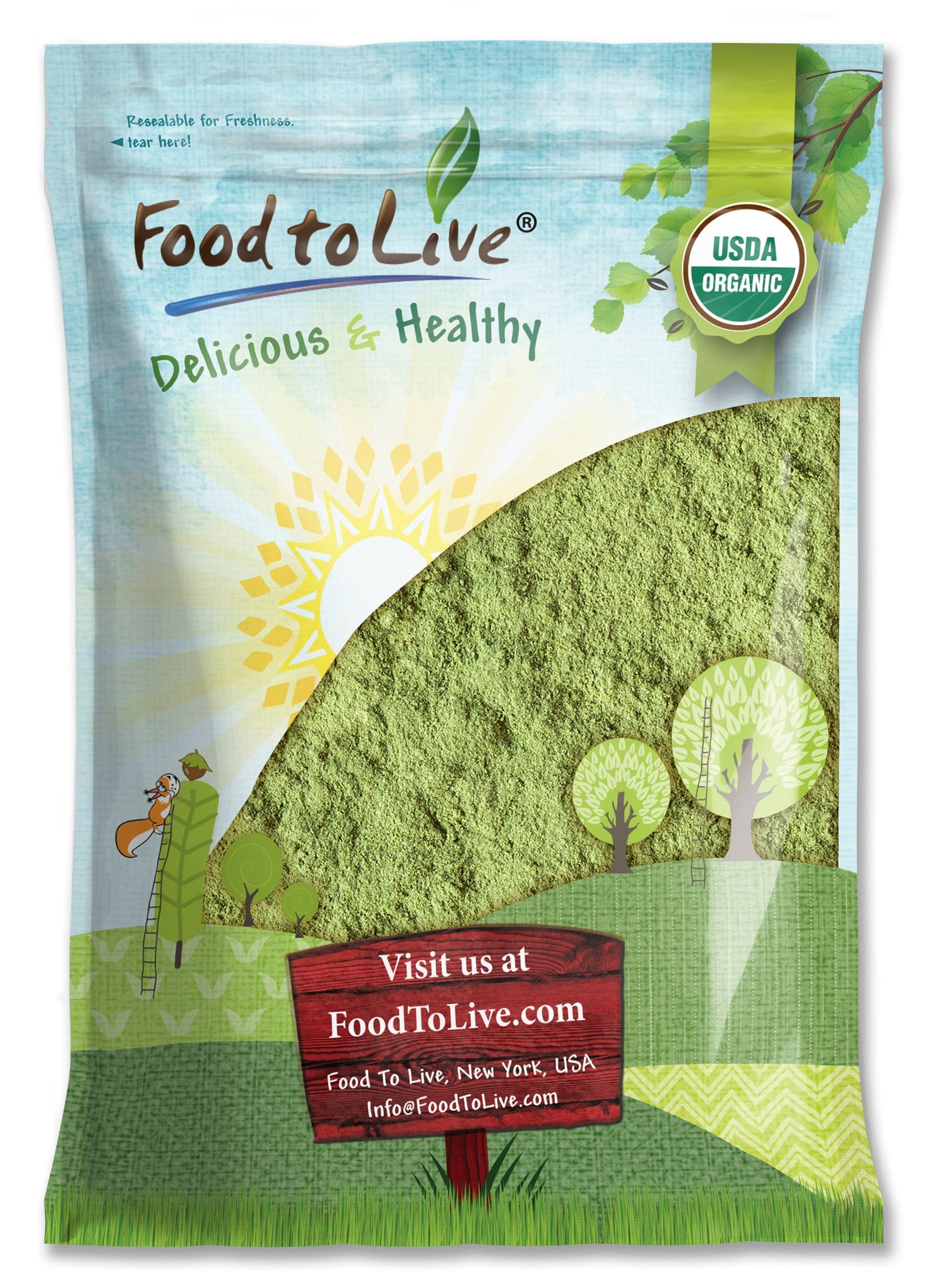 Organic Barley Grass Powder - Non-GMO, Ground Whole Raw Dried Young Leaves, Fine Milled, Vegan, Bulk, Great for Juices, Smoothies, Shakes, and Drinks. Good Source of Fiber and Protein