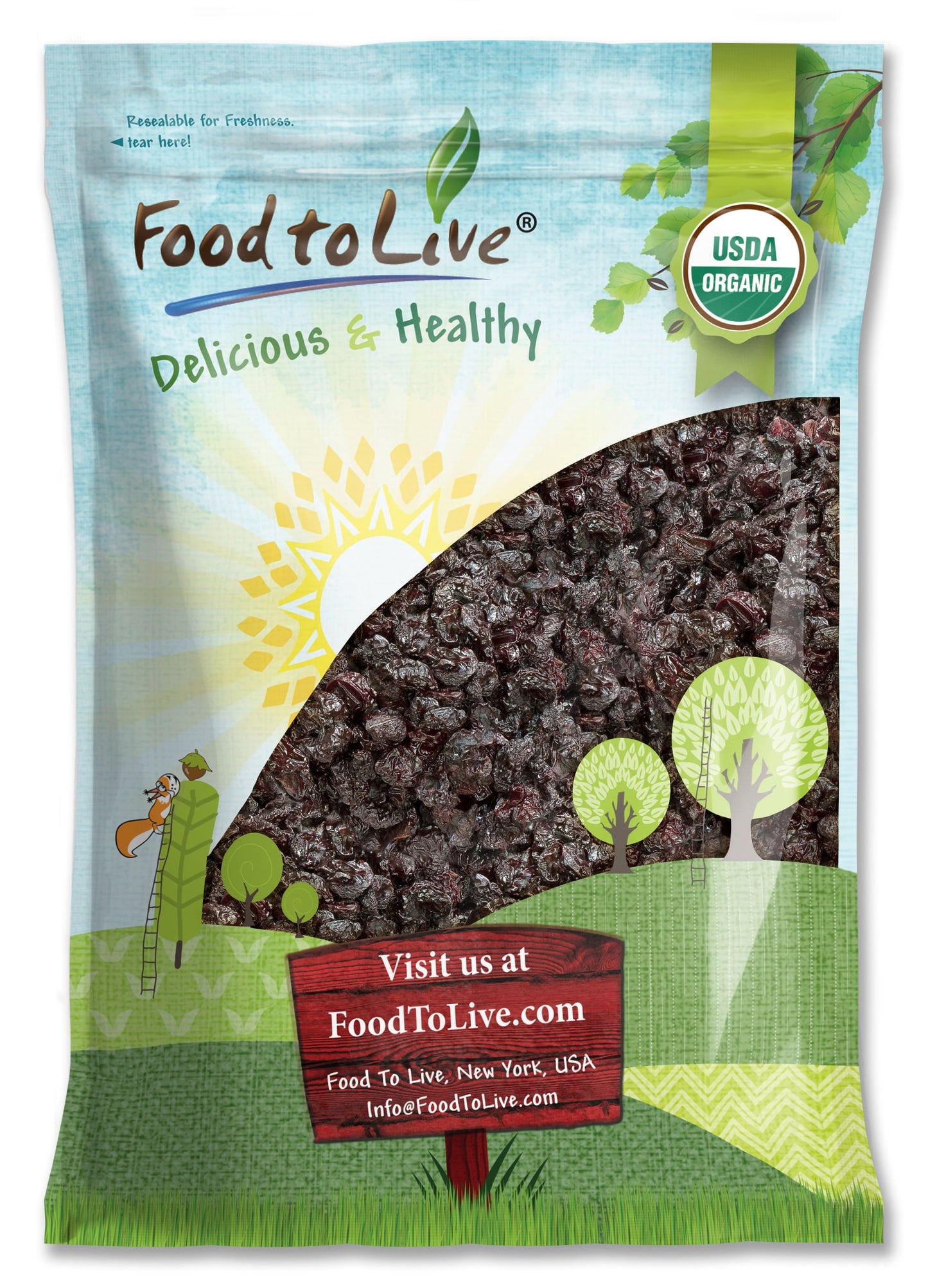 Organic Dried Sour Cherries - Pitted Cherry Fruit, Non-GMO, Raw, Sun-Dried, Unsweetened, Unsulfured, No Oil Added, Vegan, Kosher, Bulk, Prunus Cerasus – by Food to Live