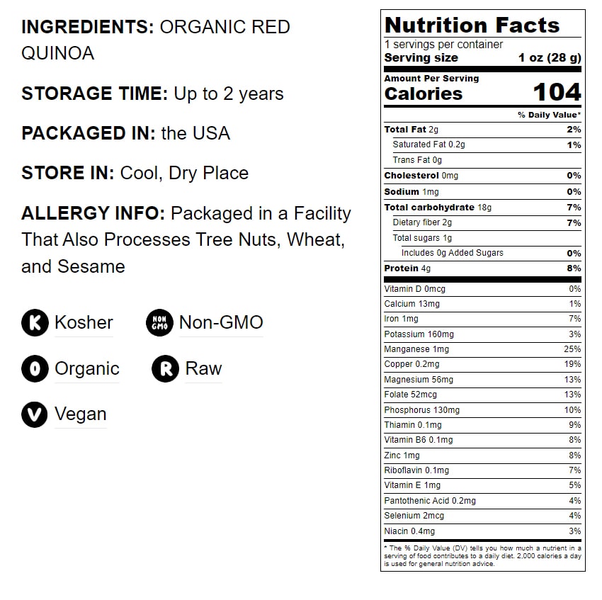 Organic Red Quinoa - Non-GMO, Kosher, Raw, Vegan, Sirtfood - by Food to Live