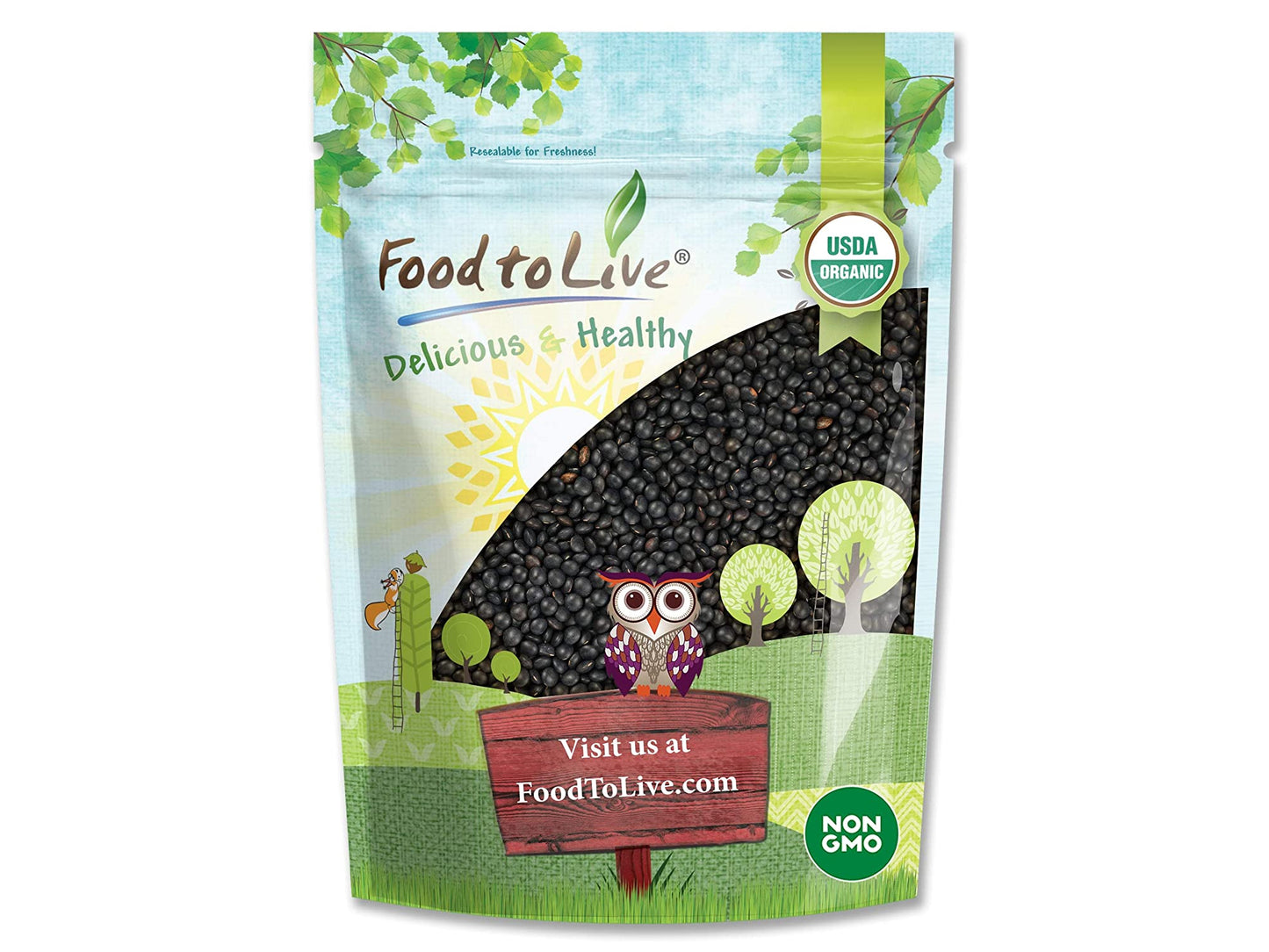 Organic Black Lentils - Non-GMO, Whole Dry Pulses, Raw, Sproutable, Kosher, Vegan, Bulk Legumes, Black Masoor Daal - by Food to Live
