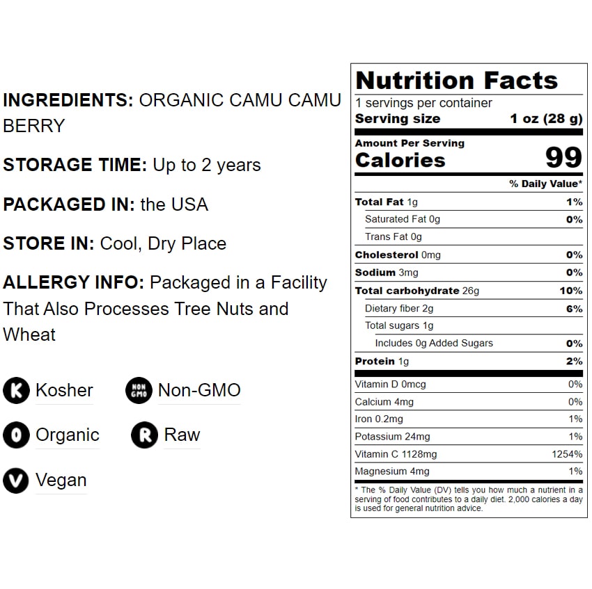 Organic Camu Camu Powder - Non-GMO, Kosher, Raw, Vegan Superfood, Bulk, Non-Irradiated, Pure - by Food to Live