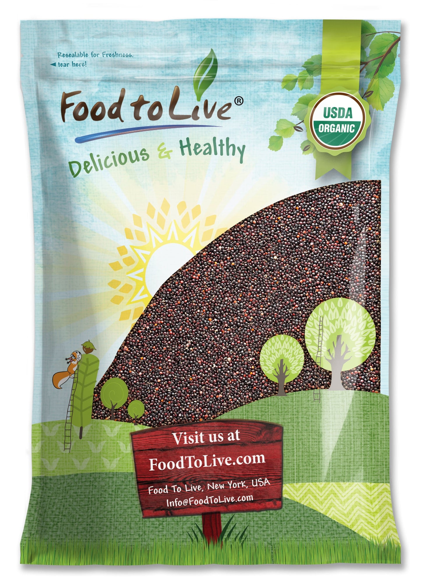Organic Black Quinoa - Whole Grain, Non-GMO, Kosher, Vegan, Raw, Sproutable, Sirtfood, Bulk - by Food to Live