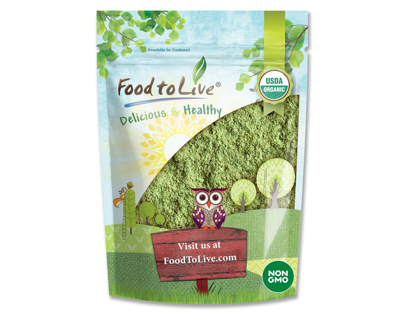 Organic Barley Grass Powder - Non-GMO, Ground Whole Raw Dried Young Leaves, Fine Milled, Vegan, Bulk, Great for Juices, Smoothies, Shakes, and Drinks. Good Source of Fiber and Protein