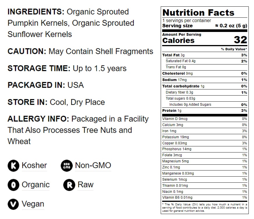 Organic Sprouted Seeds Mix — Raw & Non-GMO Snack Mix Contains Sprouted Pumpkin and Sunflower Seeds. Vegan, Kosher, Bulk - by Food to Live