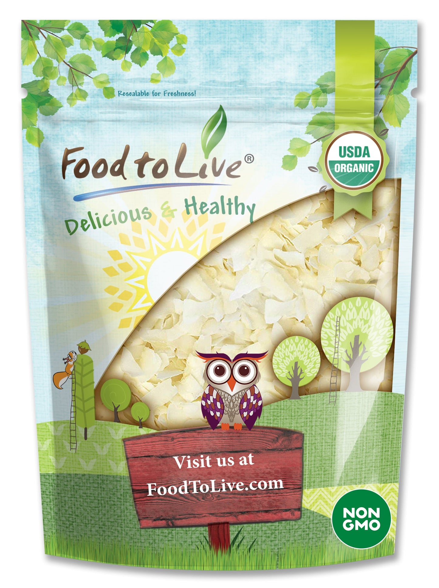 Organic Coconut Chips - Non-GMO, Kosher, Raw, Desiccated, Unsweetened, Dried Flakes, Vegan, Keto, Bulk, Great for Baking - by Food to Live