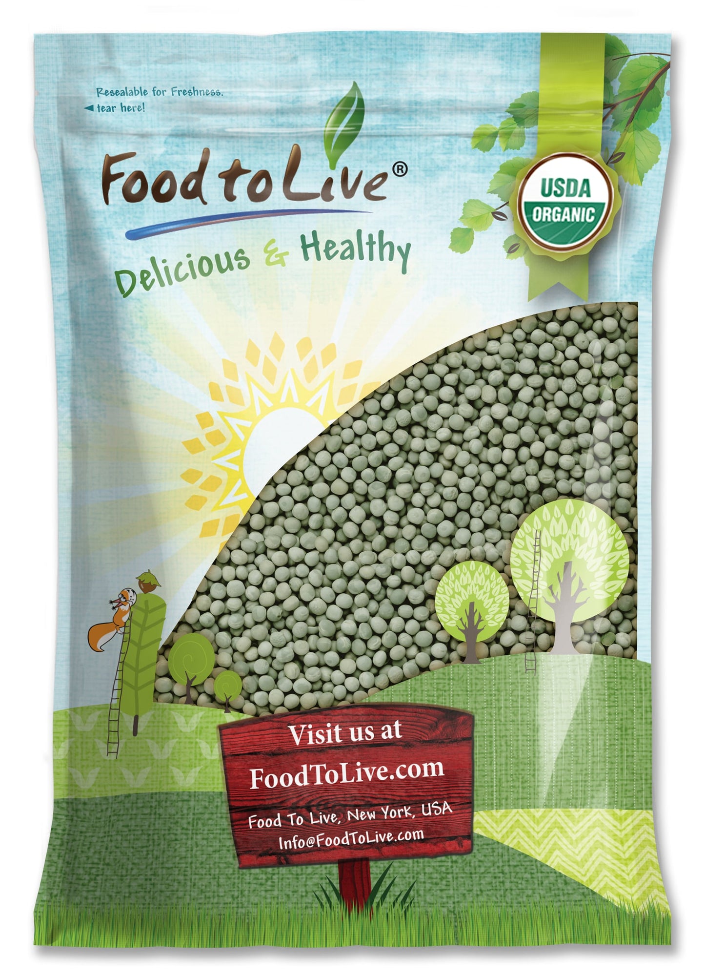 Organic Dried Green Peas - Sproutable, Non-GMO, Kosher, Raw - by Food to Live