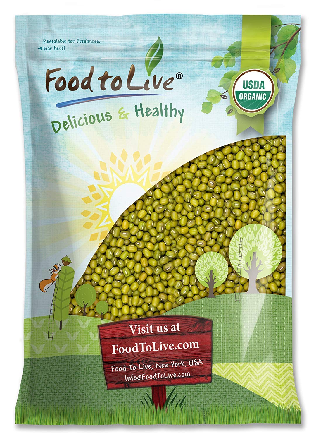 Organic Mung Beans - Sprouting, Non-GMO, Kosher, Sirtfood, Bulk - by Food to Live