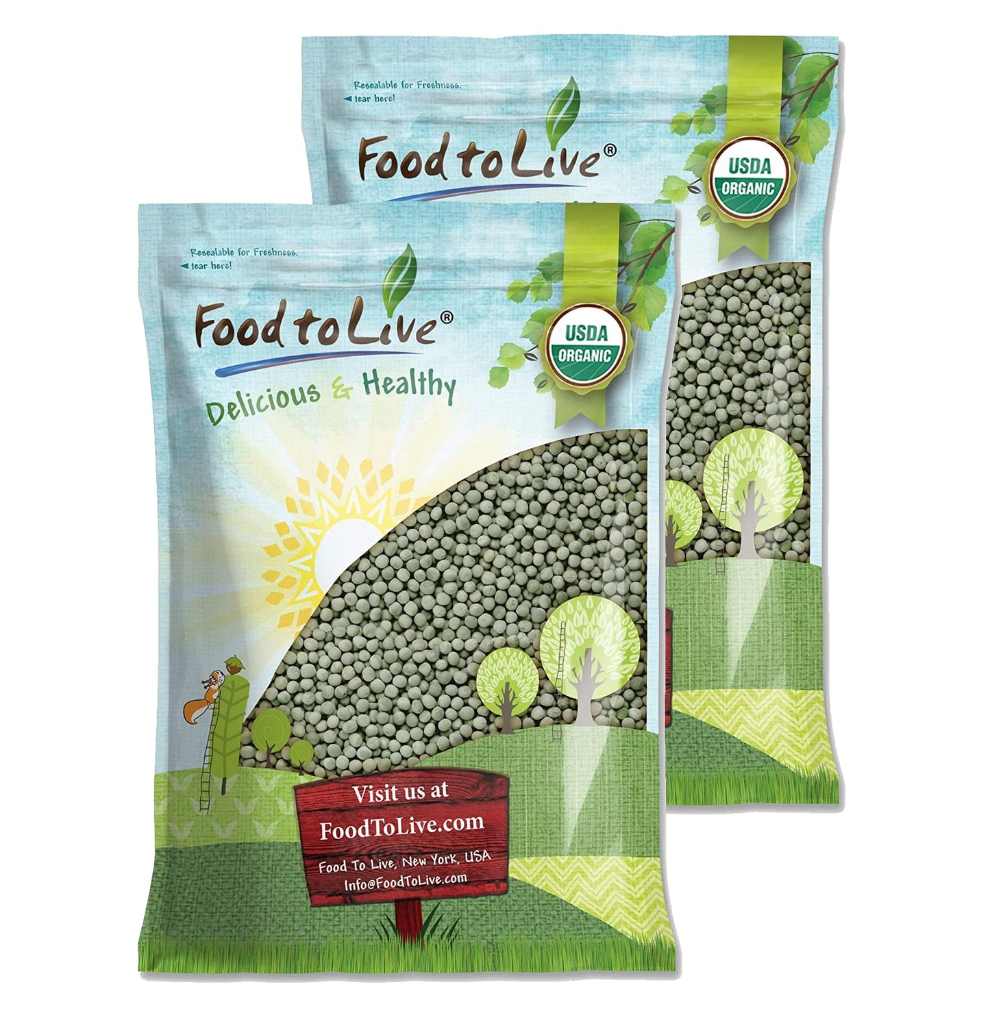 Organic Dried Green Peas - Sproutable, Non-GMO, Kosher, Raw - by Food to Live