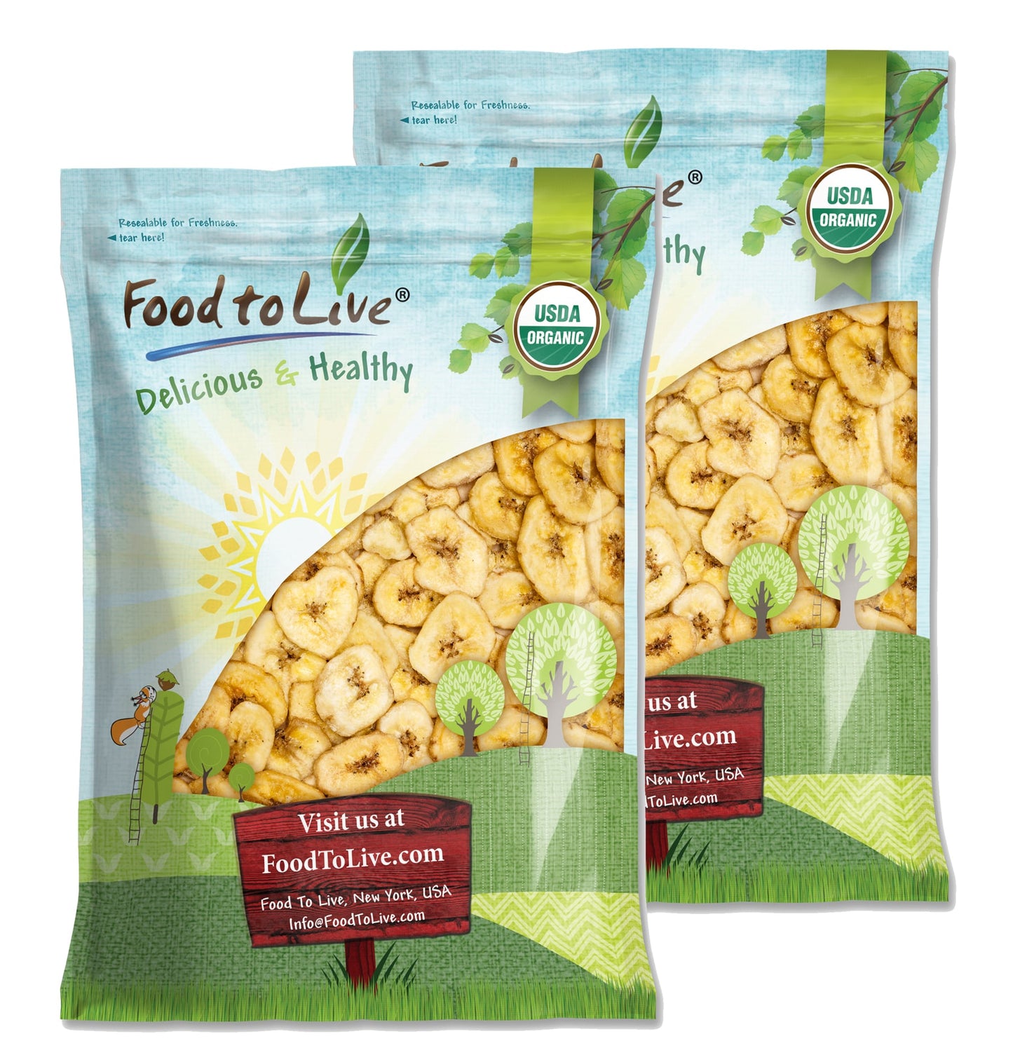 Organic Banana Chips — Sweetened, Unsulfured, Non-GMO, Kosher, Vegan, Bulk - by Food to Live