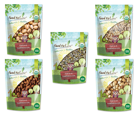 Organic Holiday Gift Set – Contains Pistachios, Walnuts, Almonds, Hazelnuts, and Pumpkin Pepitas. Unique Variety of Non-GMO, Raw, and Roasted Snacks for Men, Women, Best Friend