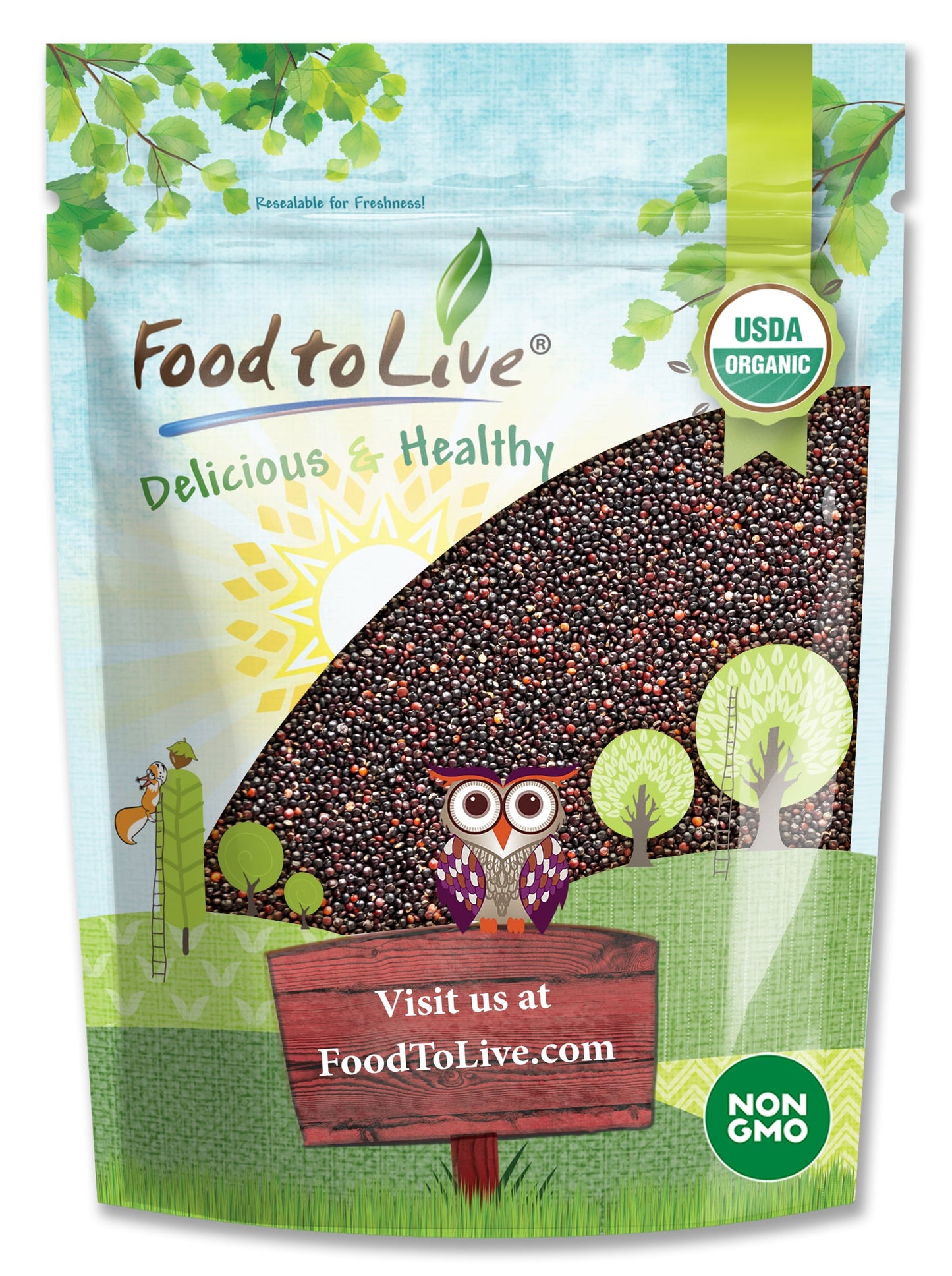 Organic Black Quinoa - Whole Grain, Non-GMO, Kosher, Vegan, Raw, Sproutable, Sirtfood, Bulk - by Food to Live