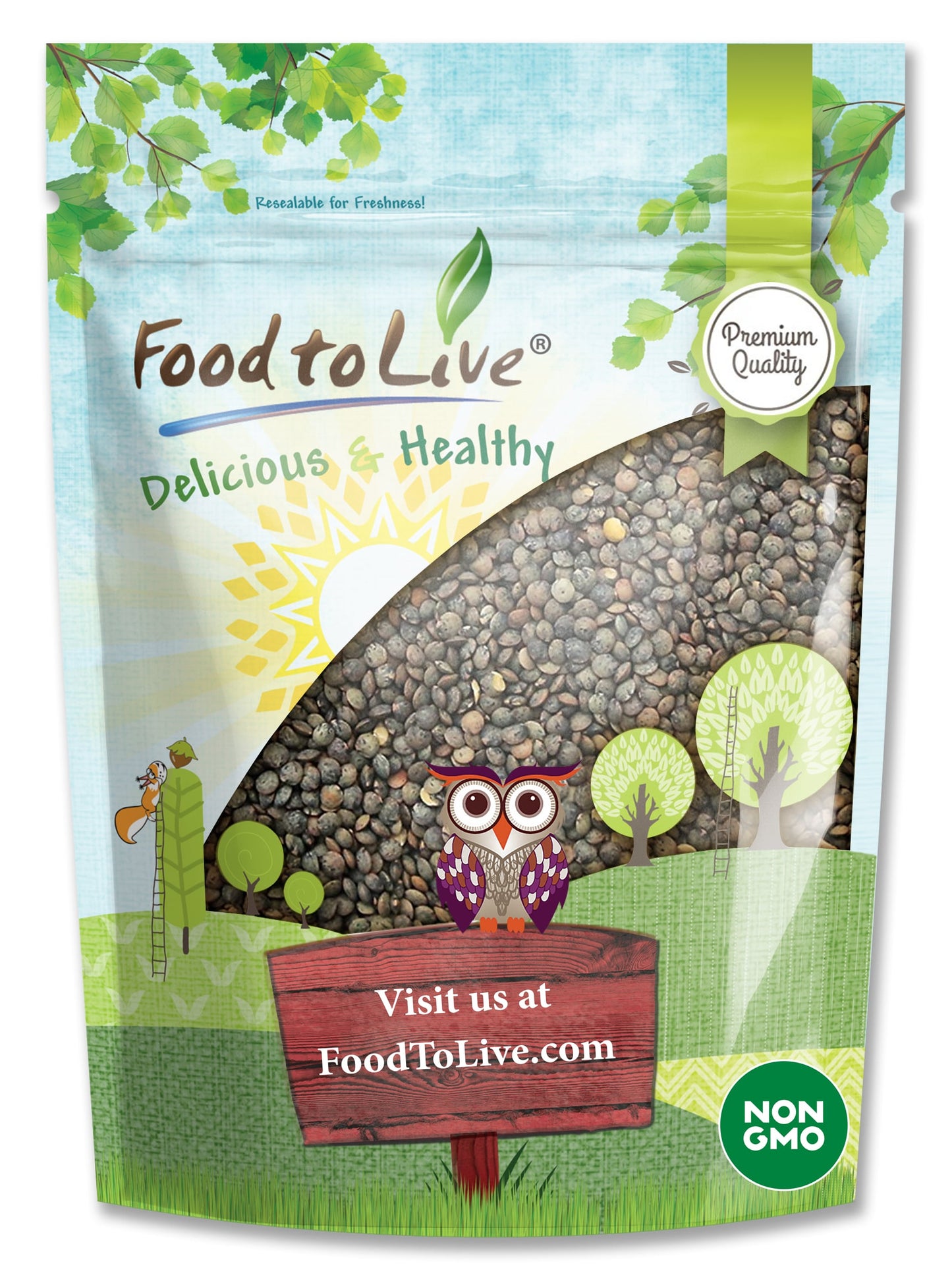 French Green Lentils — Non-GMO Verified, Whole Dry Beans, Raw, Kosher, Sproutable, Bulk - by Food to Live