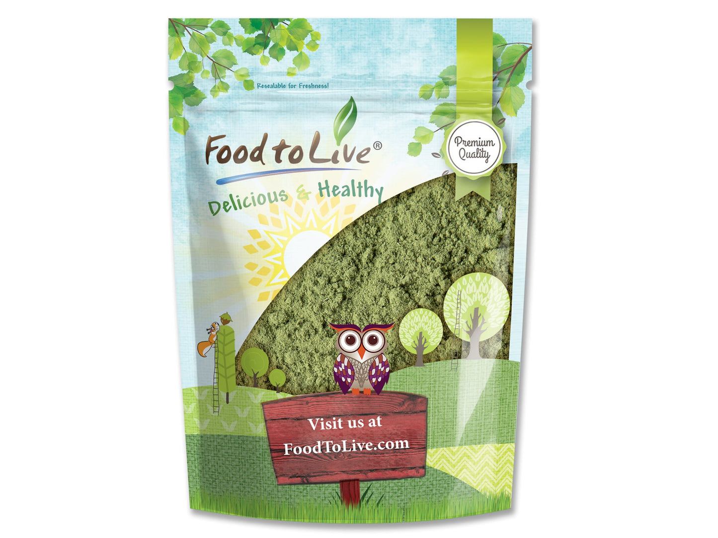 Alfalfa Powder - Made from Raw Dried Whole Young Leaves, Vegan, Bulk, Great for Baking, Juices, Smoothies, Shakes, Теа, and Instant Breakfast Drinks. Good Source of Dietary Fiber and Protein