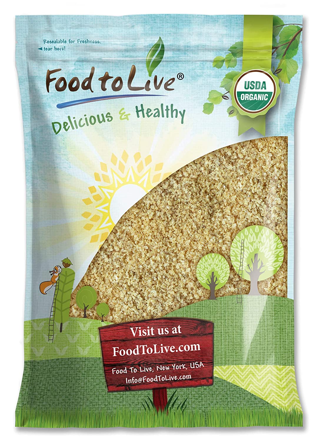 Organic Pre-Cooked White Quinoa - Cooked and then Dehydrated, Non-GMO, Vegan, Kosher, Add Hot Water and Wait 7 Minutes - by Food to Live