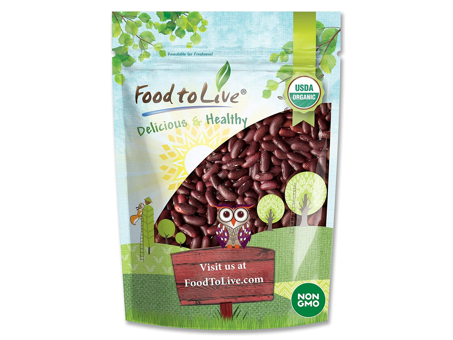 Organic Dark Red Kidney Beans - Non-GMO, Kosher, Raw, Sproutable, Vegan - by Food to Live