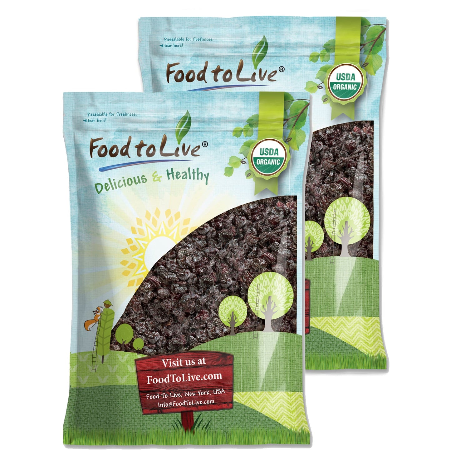 Organic Dried Sour Cherries - Pitted Cherry Fruit, Non-GMO, Raw, Sun-Dried, Unsweetened, Unsulfured, No Oil Added, Vegan, Kosher, Bulk, Prunus Cerasus – by Food to Live