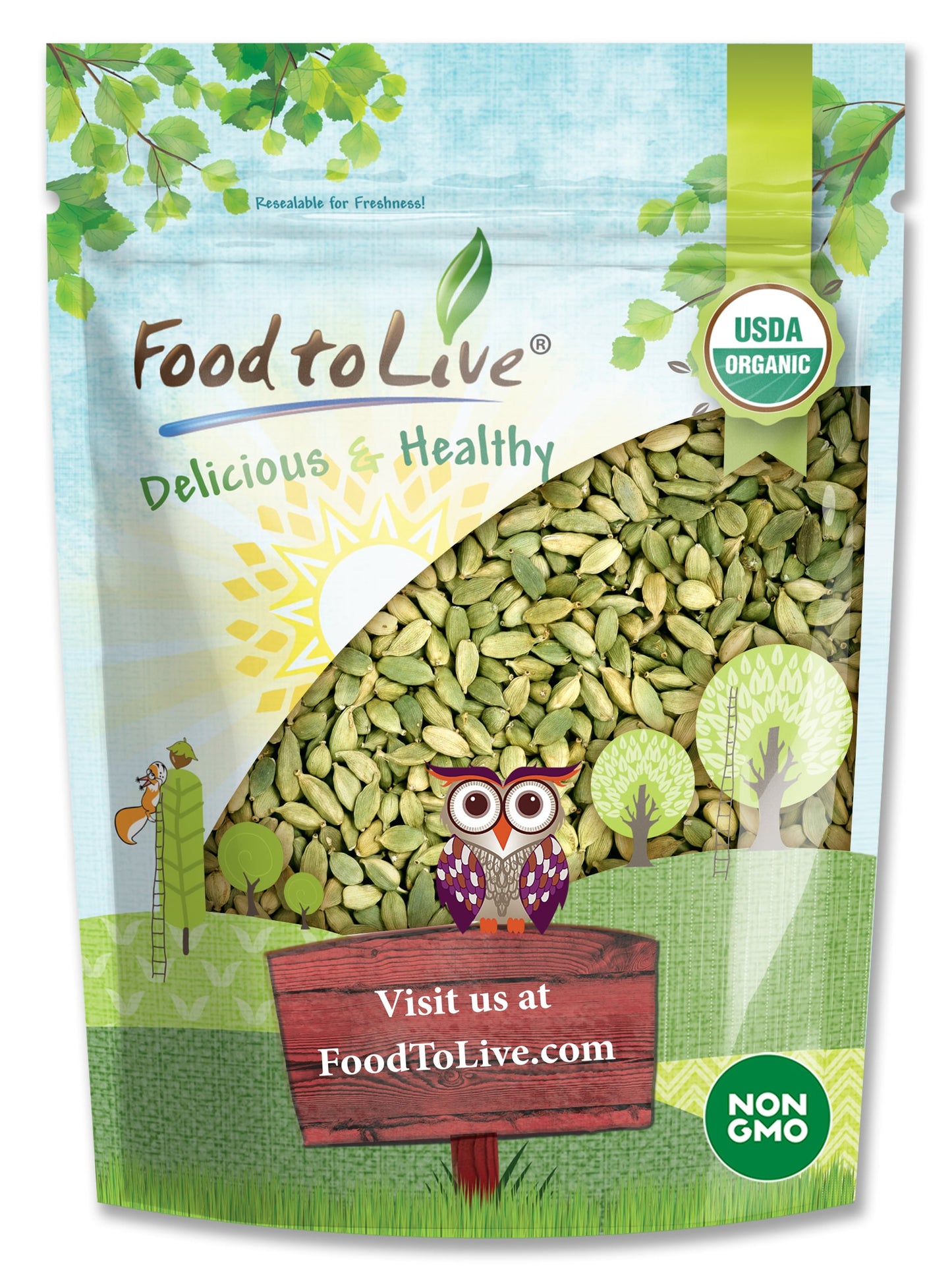 Organic Green Cardamom Pods - Whole, Non-GMO, Raw, Vegan, Bulk - by Food to Live