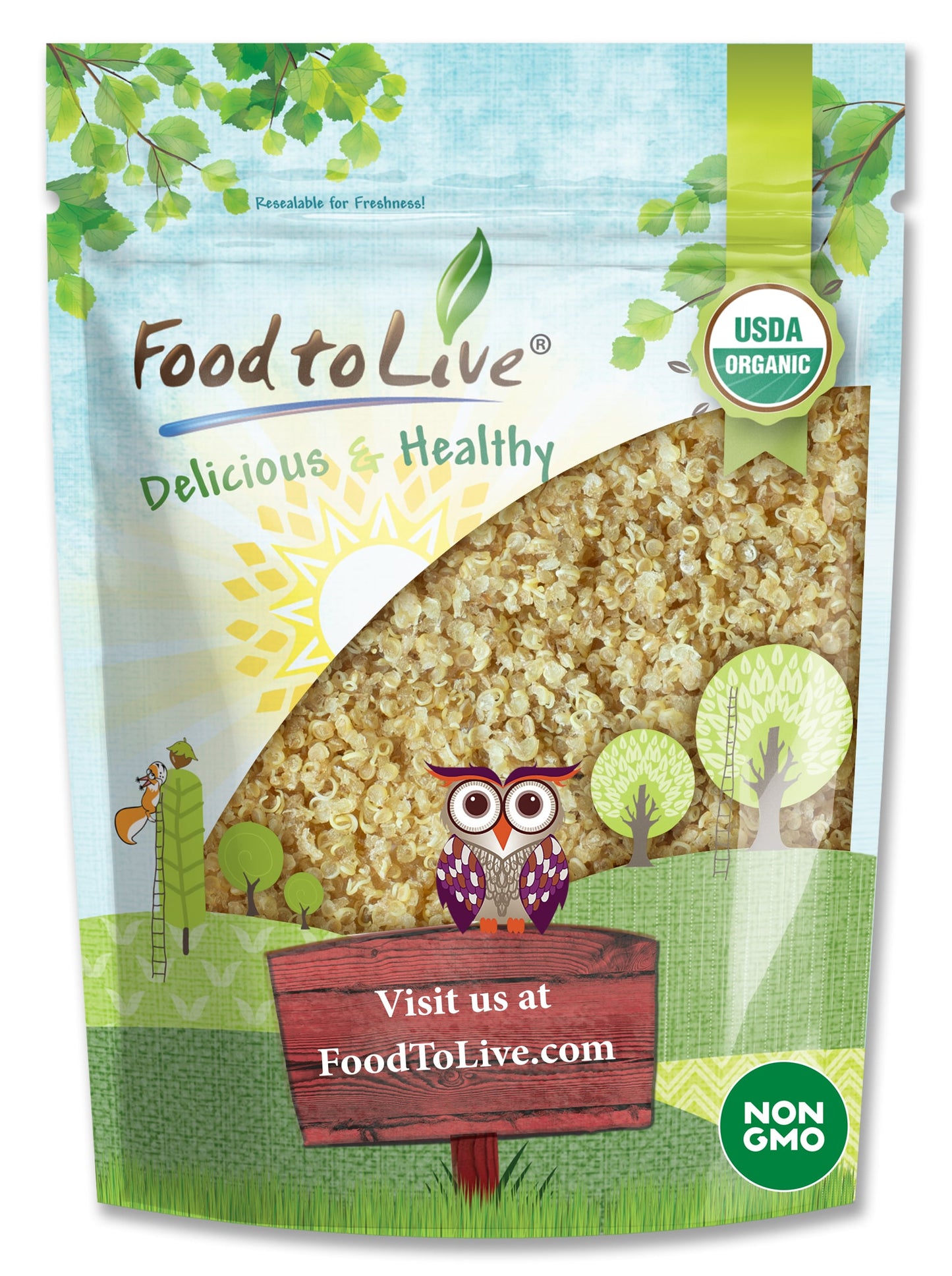 Organic Pre-Cooked White Quinoa - Cooked and then Dehydrated, Non-GMO, Vegan, Kosher, Add Hot Water and Wait 7 Minutes - by Food to Live