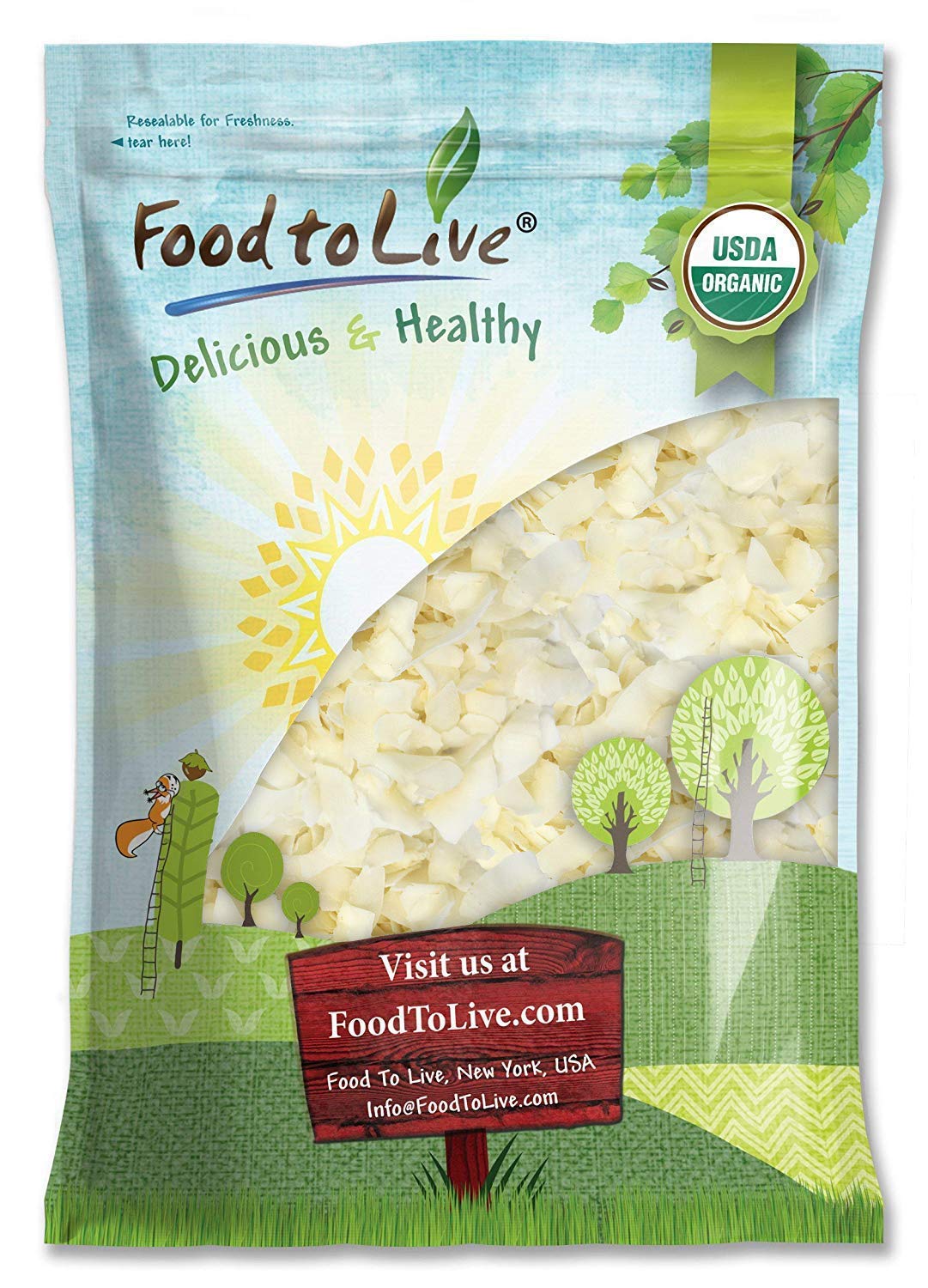 Organic Coconut Chips - Non-GMO, Kosher, Raw, Desiccated, Unsweetened, Dried Flakes, Vegan, Keto, Bulk, Great for Baking - by Food to Live