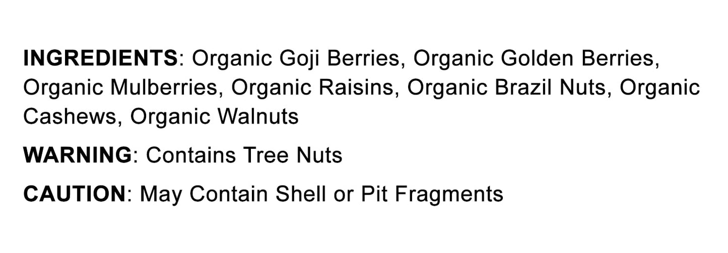 Organic Raw Super Nuts and Berries Trail Mix — Cashews,Walnuts,Brazil Nuts,Raisins,Mulberries,Golden Berries,Goji Berries - by Food to Live