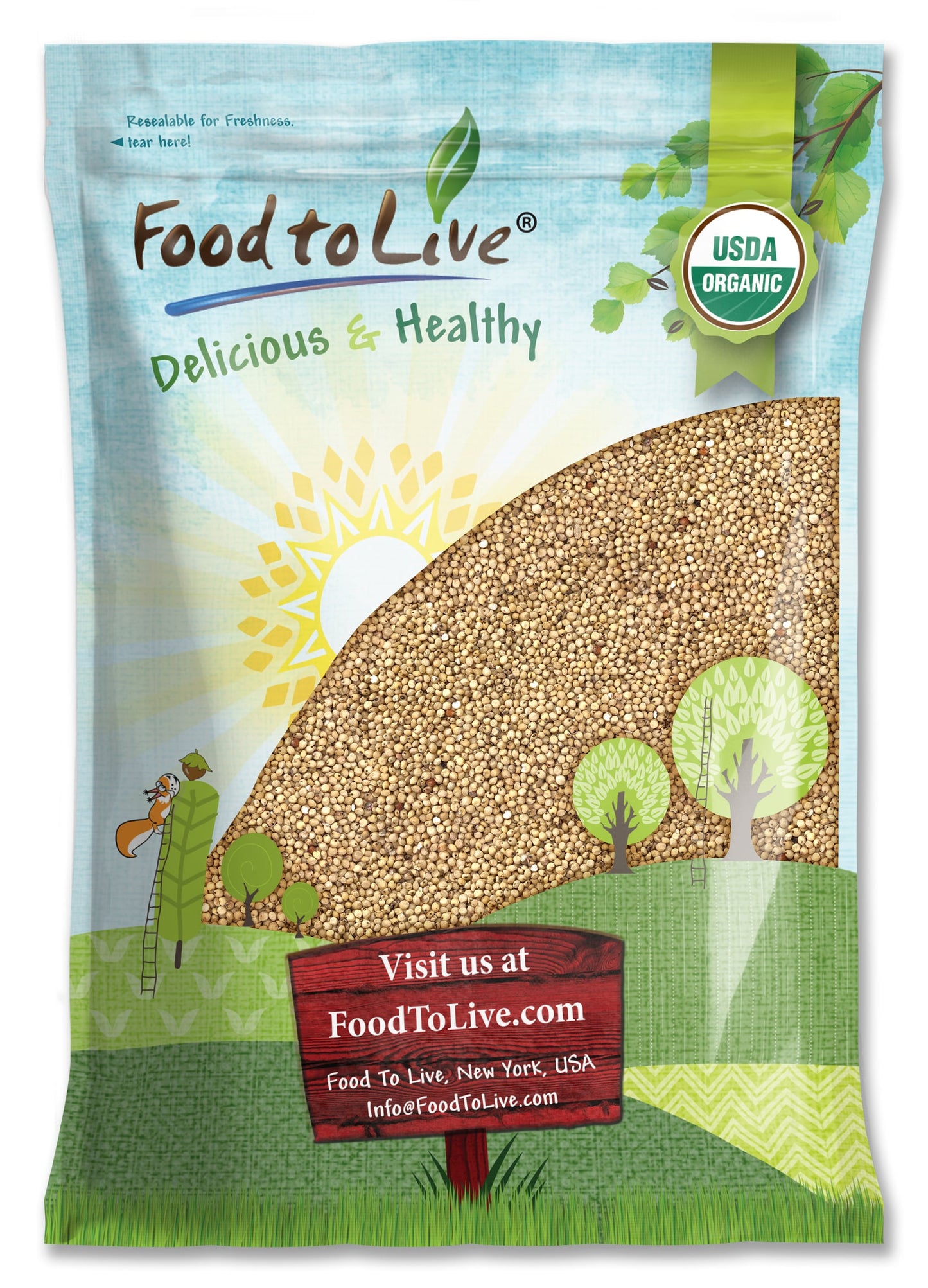 Organic Whole Grain Sorghum — Non-GMO White Groats. Raw Milo Seeds. Vegan, Bulk Broom-corn. Durra is Great for Making Flour and Popped Jowar Dhani — by Food to Live
