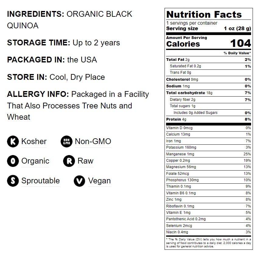 Organic Black Quinoa - Whole Grain, Non-GMO, Kosher, Vegan, Raw, Sproutable, Sirtfood, Bulk - by Food to Live