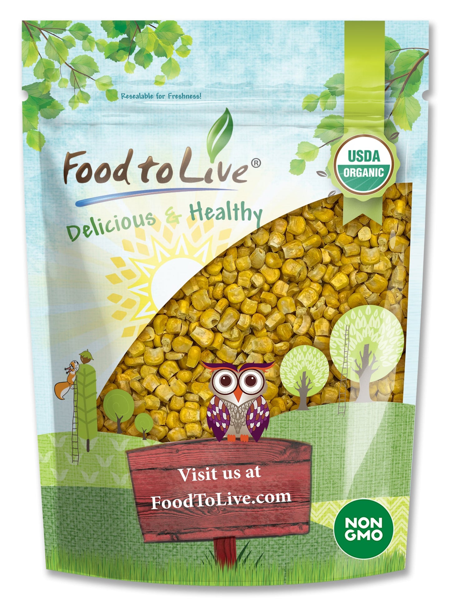 Organic Super Sweet Corn - Freeze-Dried Kernels, Non-GMO, Kosher, Raw, Healthy Snack, Bulk, Grown in the USA - by Food to Live