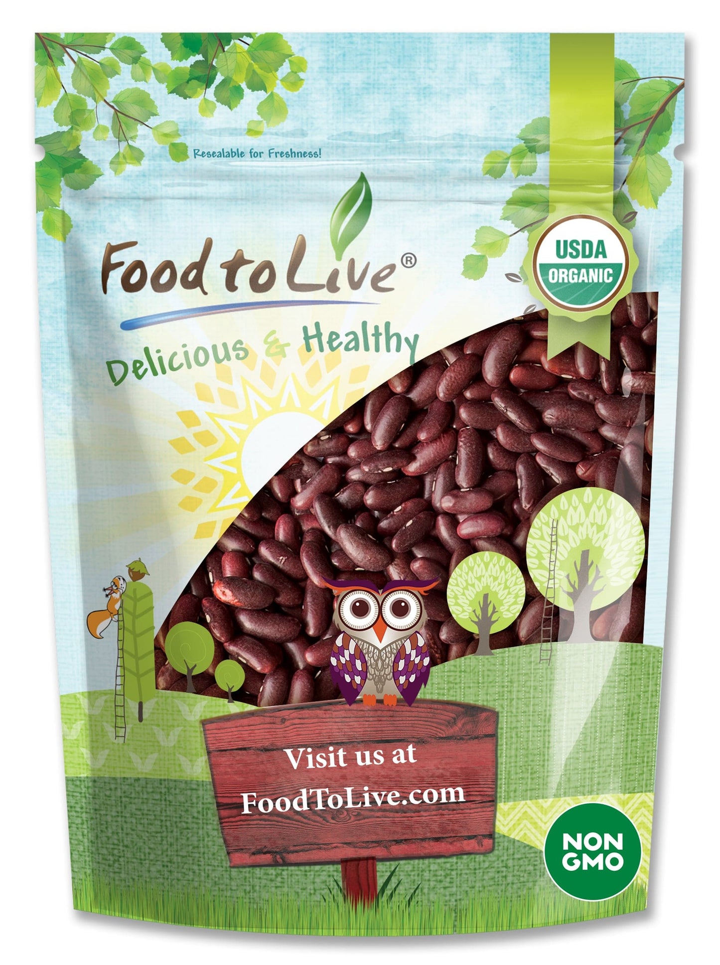 Organic Dark Red Kidney Beans - Non-GMO, Kosher, Raw, Sproutable, Vegan - by Food to Live