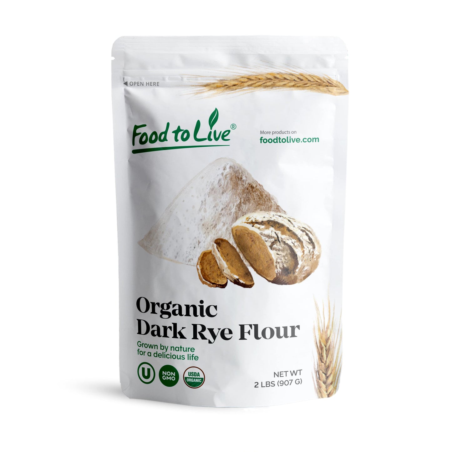 Organic Dark Rye Flour - Whole Grain, Non-GMO, Stone Ground, Kosher, Raw, Vegan, Bulk, Great for Baking Bread - by Food to Live