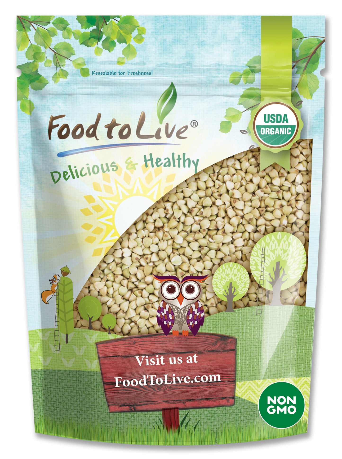 Organic Buckwheat Groats - Hulled, Non-GMO, Kosher, Raw, Vegan, Sirtfood, Bulk - by Food to Live