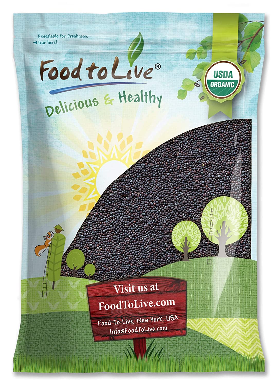 Organic Black Mustard Seeds - Whole, Non-GMO, Hot Spice, Non-Irradiated, Vegan, Kosher, Dry, Bulk, Great for Cooking - by Food to LIve