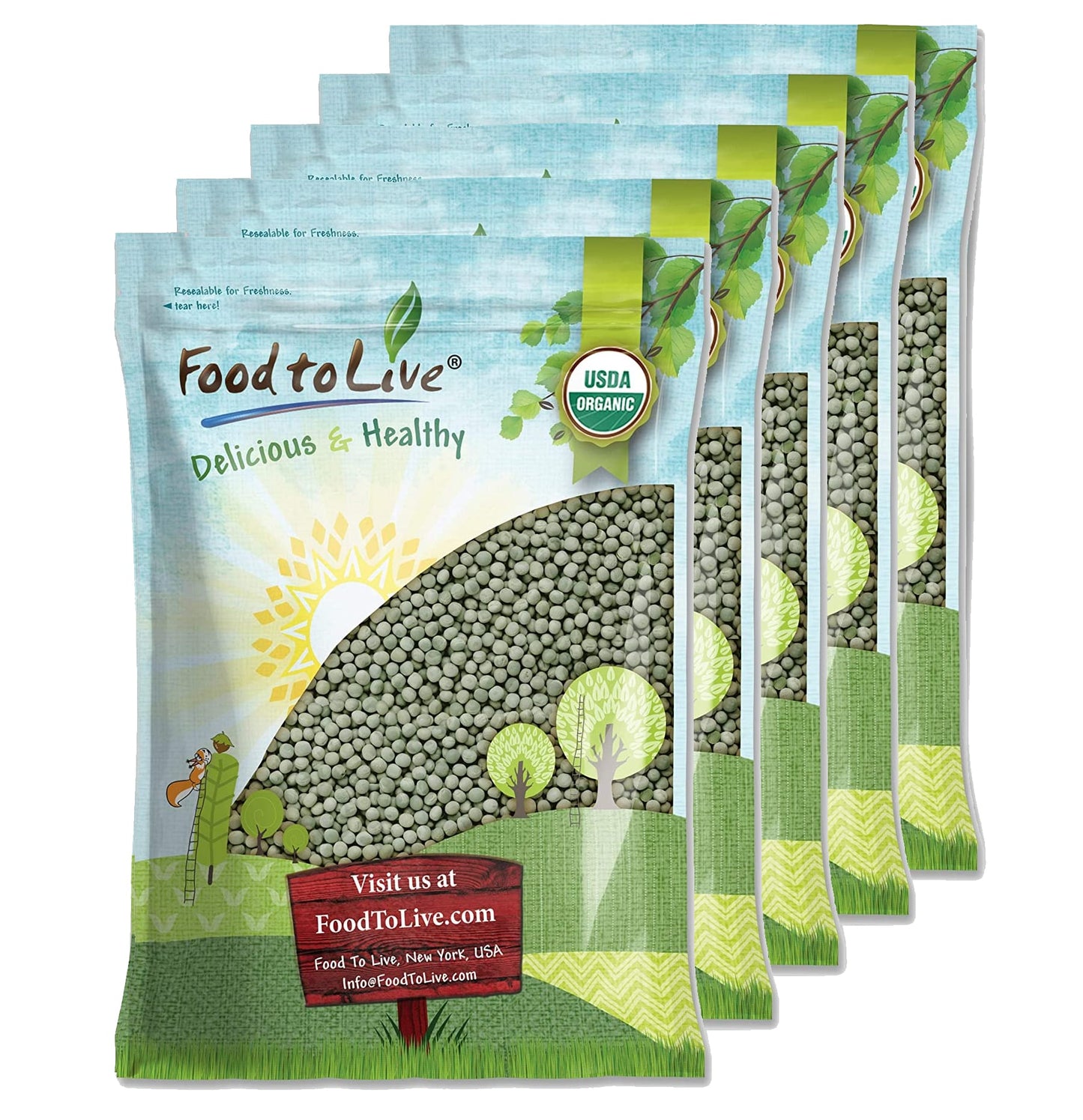 Organic Dried Green Peas - Sproutable, Non-GMO, Kosher, Raw - by Food to Live