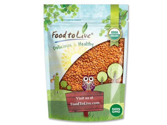Organic Red Split Lentils - Dry Beans, Non-GMO, Kosher, Raw, Masoor Dal, Bulk - by Food to Live