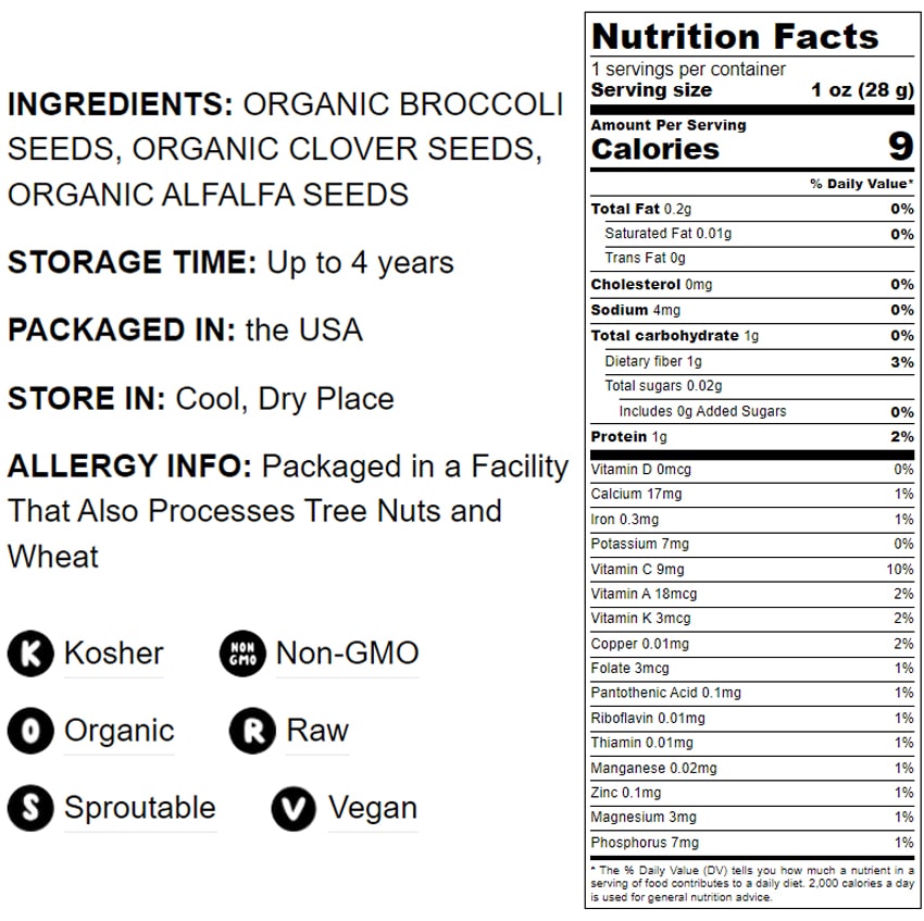 Organic Antioxidant Mix of Sprouting Seeds — Non-GMO, Rich Germination Rate, Non-Irradiated, Kosher, Vegan Superfood, Bulk - by Food to Live