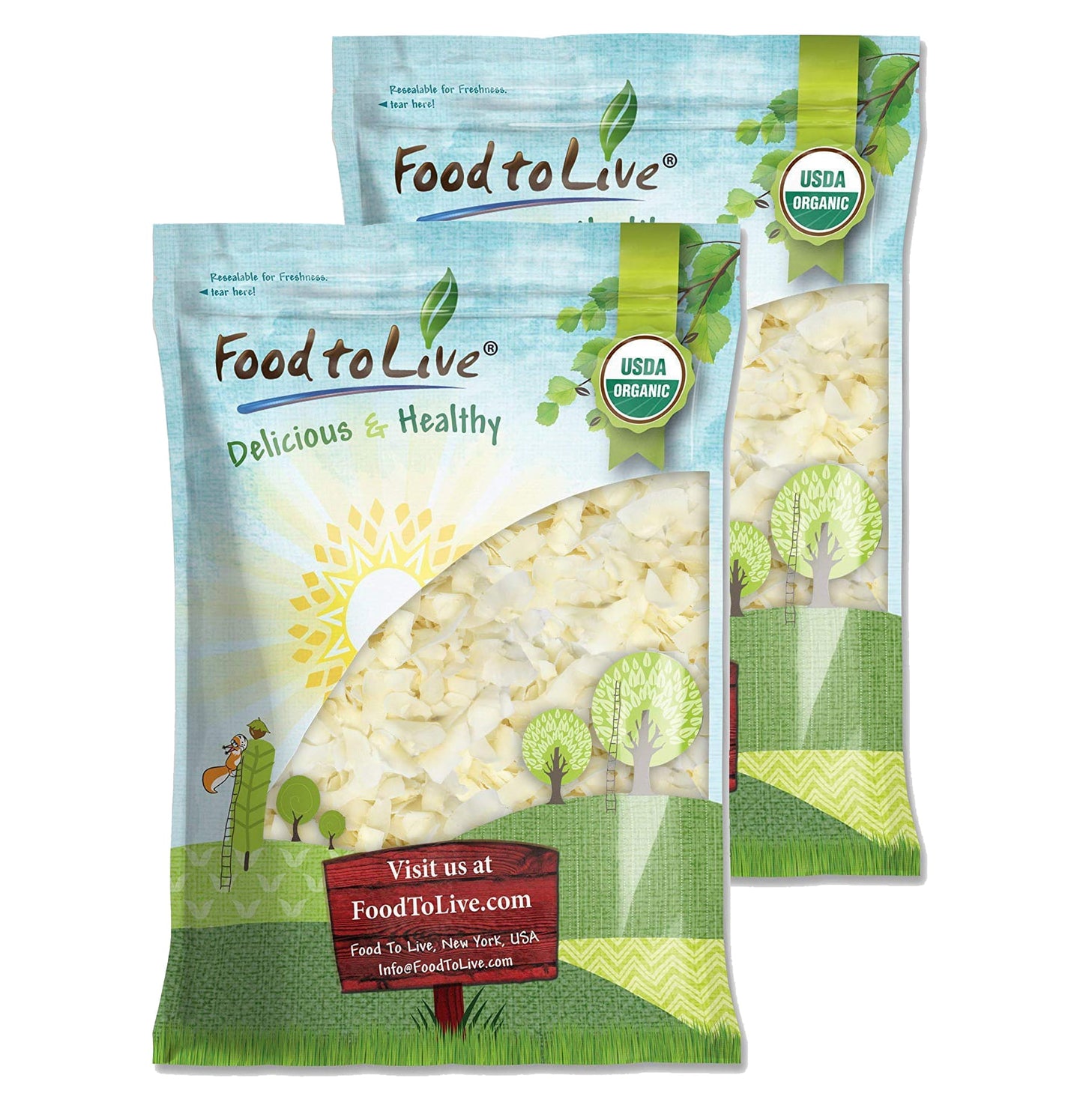 Organic Coconut Chips - Non-GMO, Kosher, Raw, Desiccated, Unsweetened, Dried Flakes, Vegan, Keto, Bulk, Great for Baking - by Food to Live